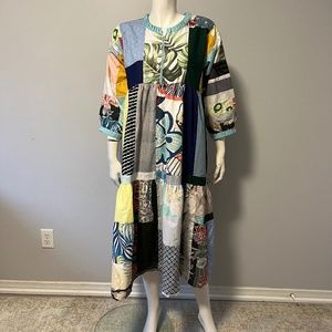 Hand made Patchwork tiered midi dress in multicoloured floral patten med size